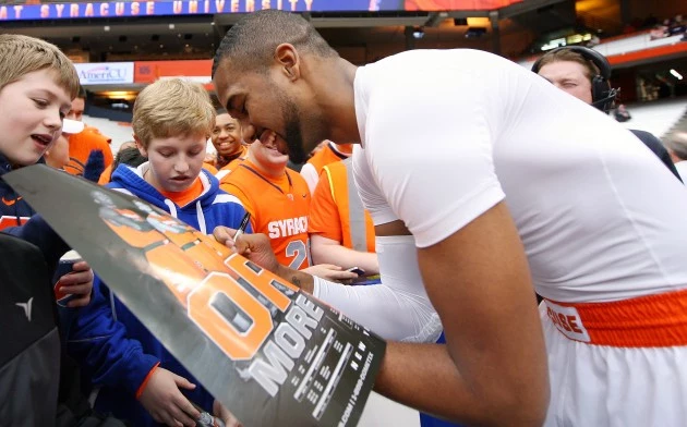 SYRACUSE, NY - FEBRUARY 10: James Southerland #43 of the Syracuse Orange signs autographs for fans prior to the game against the St. John's Red Storm at the Carrier Dome on February 10, 2013 in Syracuse, New York. (Photo by Nate Shron/Getty Images) SYRACUSE, NY - FEBRUARY 10: James Southerland #43 of the Syracuse Orange signs autographs for fans prior to the game against the St. John's Red Storm at the Carrier Dome on February 10, 2013 in Syracuse, New York. (Photo by Nate Shron/Getty Images)
