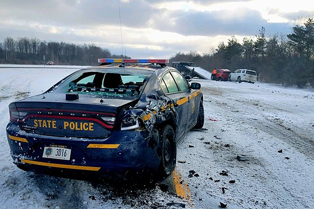 Minor Injuries After NYS Trooper Car Hit By Driver